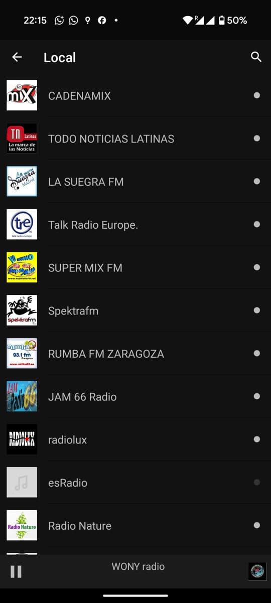 Nobex Radio app: the home screen with featured and recent stations