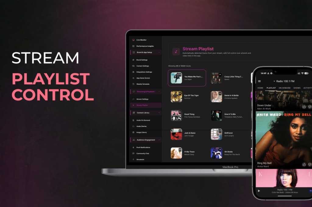 Stream and playlist control panel in the Nobex Partners dashboard